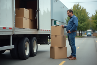 Chauffeur de camion professionnel à côté d un grand camion de déménagement