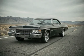 Chevrolet Impala 1967 noire garée sur une route américaine déserte évoquant la série Supernatural