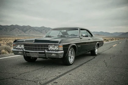 Chevrolet Impala 1967 noire garée sur une route américaine déserte évoquant la série Supernatural
