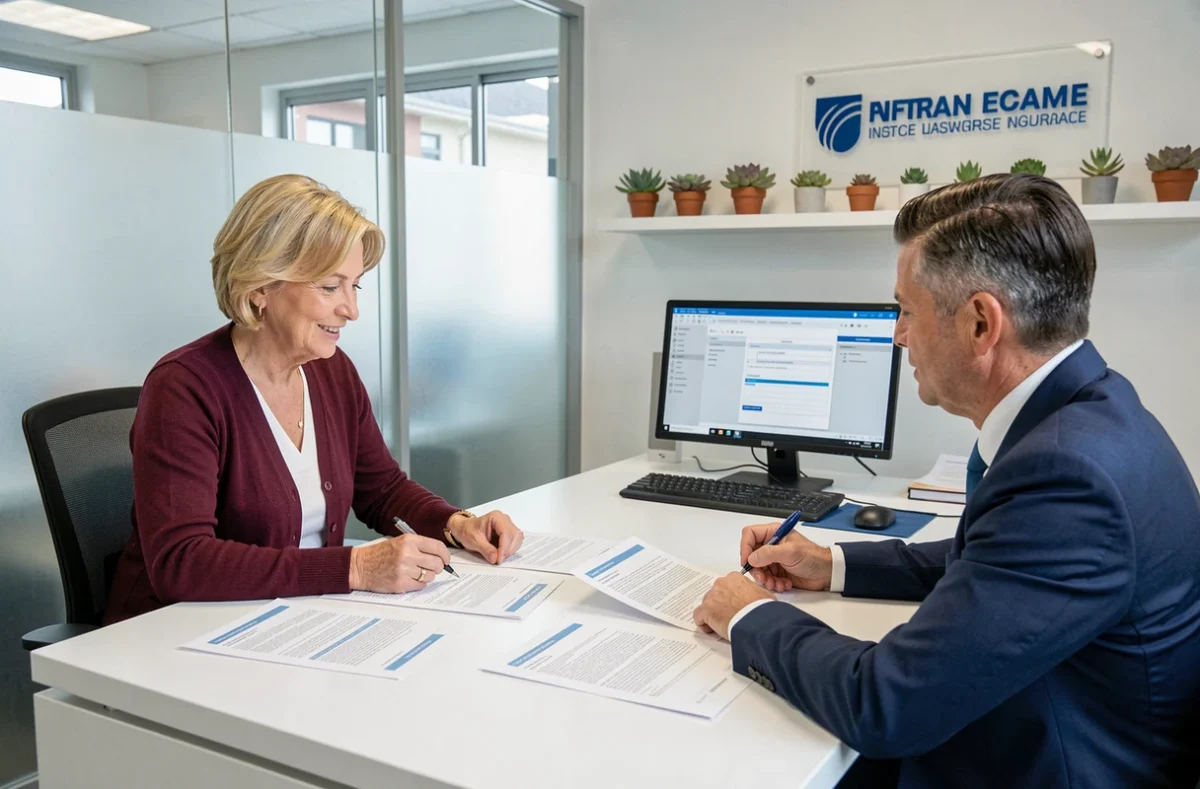 Cliente discutant d'un devis assurance auto avec un conseiller Gan en agence