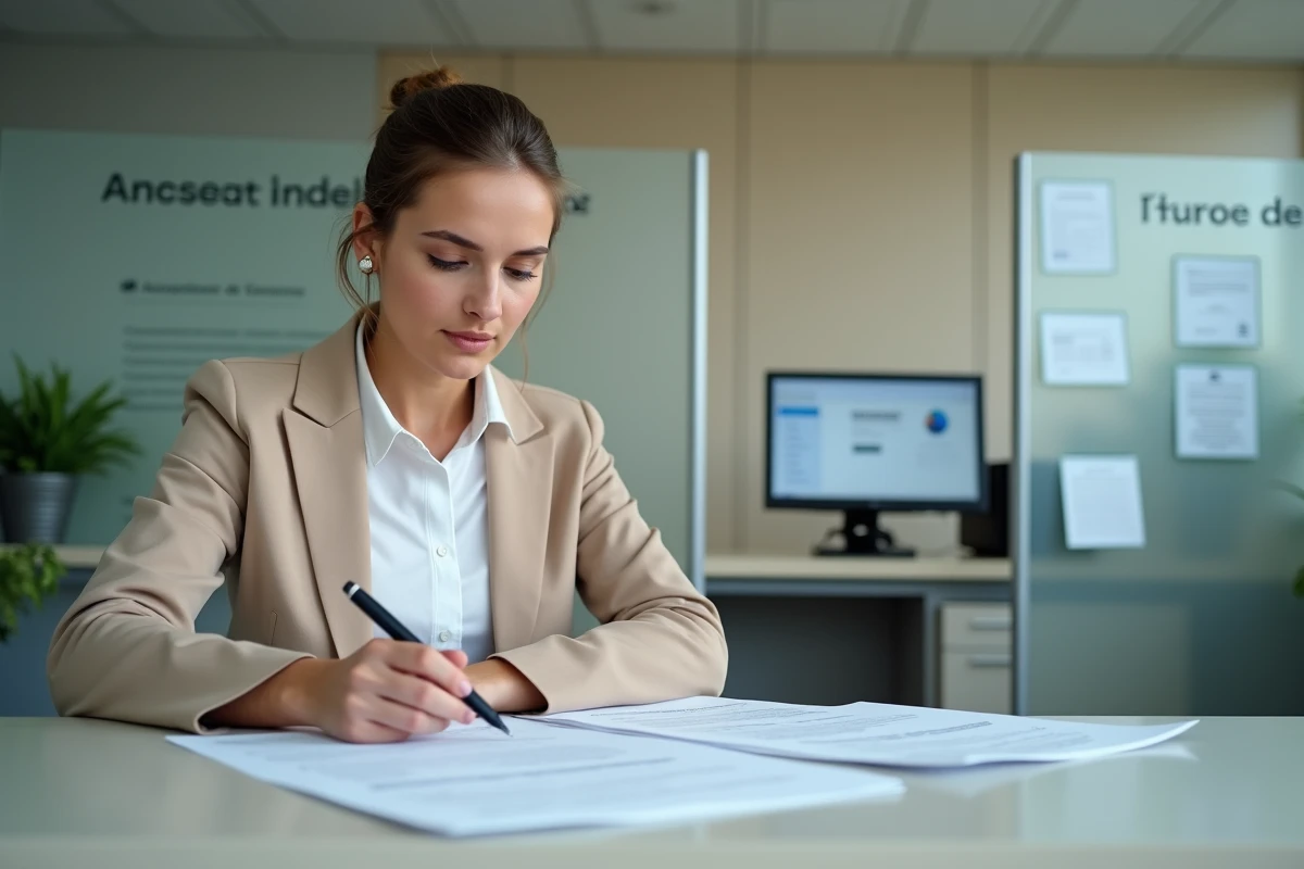Femme examinant les documents administratifs n&eacute;cessaires pour l'homologation d'un v&eacute;hicule import&eacute; en France avant le passage aux mines