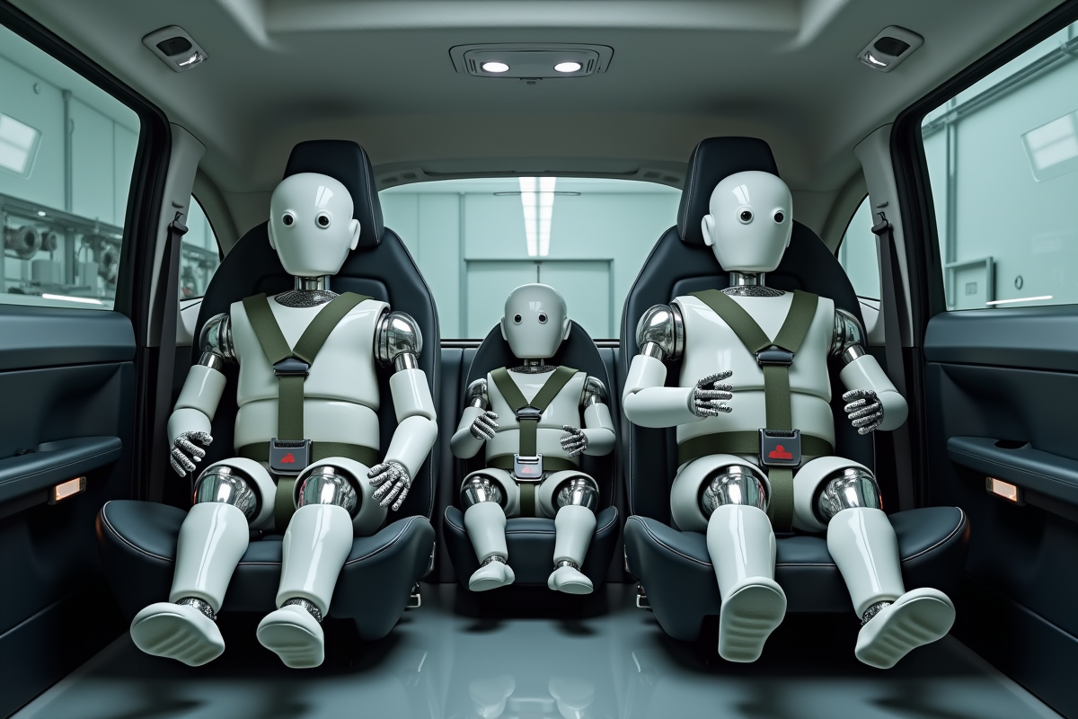Famille de mannequins crash test dans un laboratoire