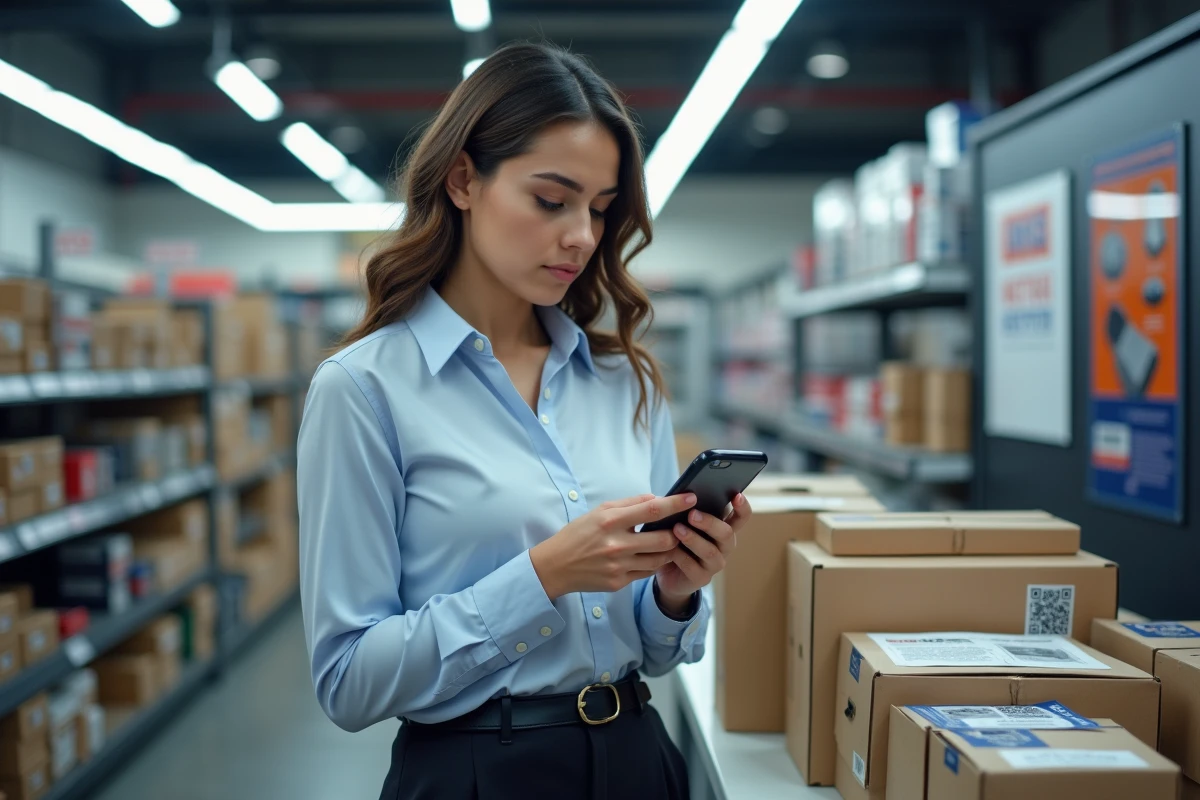 Femme scannant un code QR dans un magasin auto