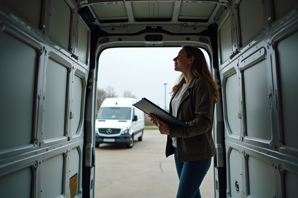 Jeune femme dans une camionnette H3 compare hauteur intérieur