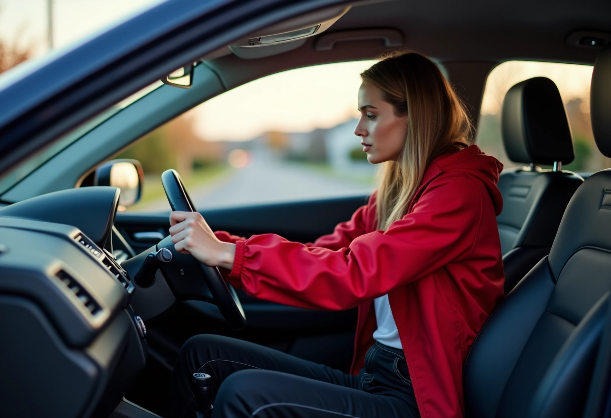Jeune femme dans le SUV d