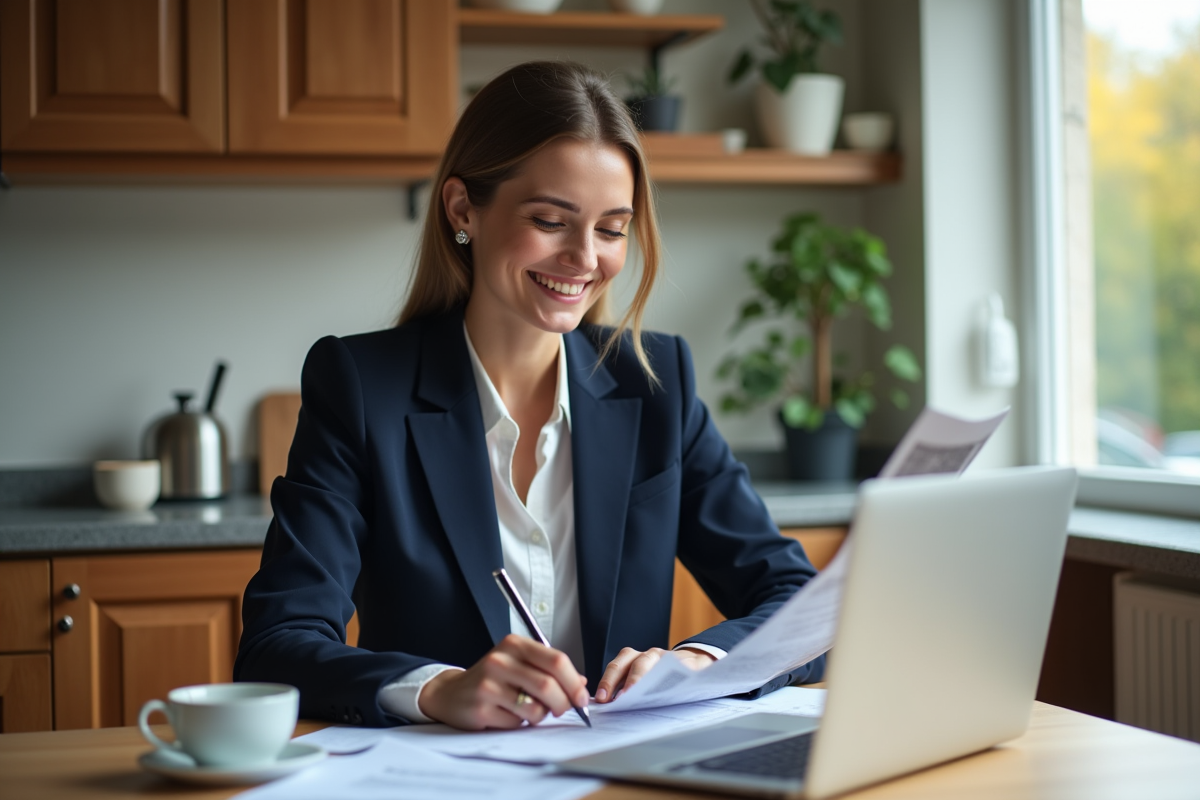 Jeune femme compare des documents d