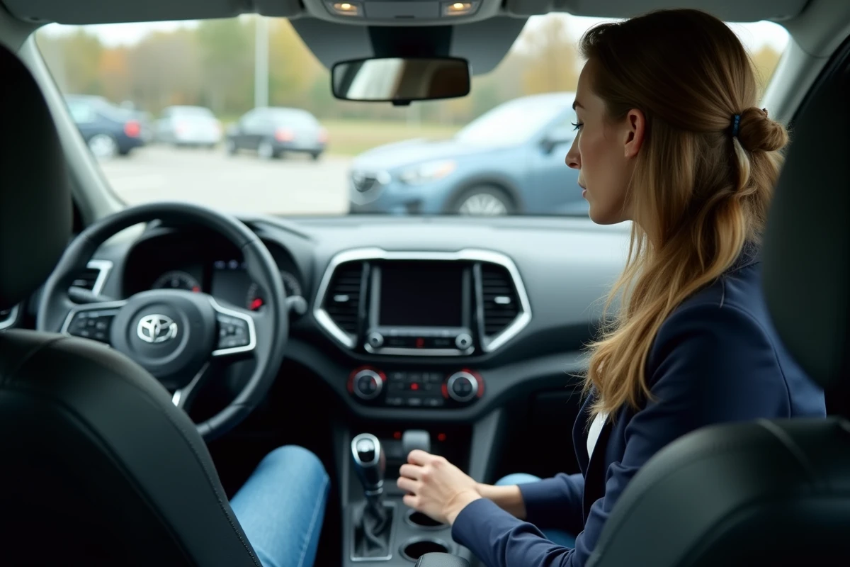 Femme inspecte la console centrale d