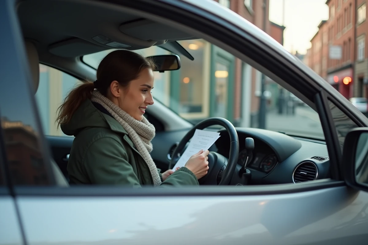 Jeune femme dans la Clio 5 en milieu urbain