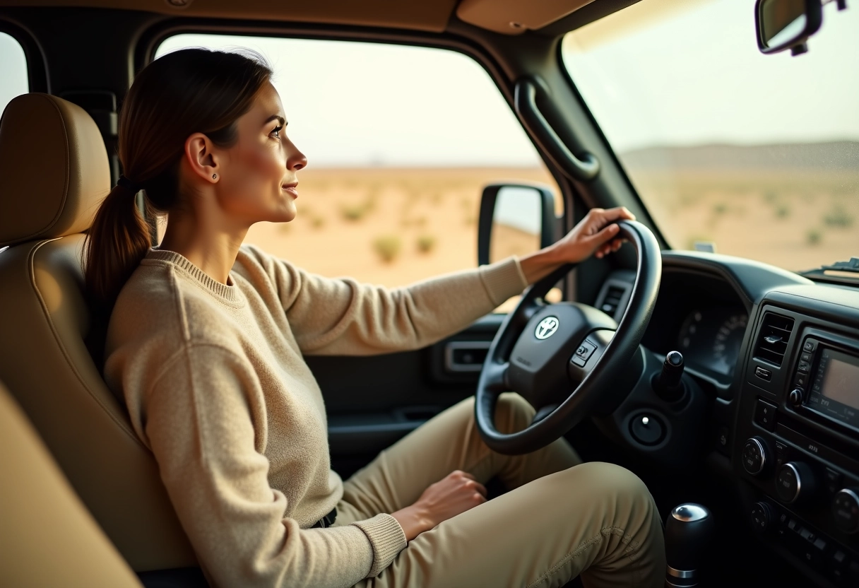 Femme dans le véhicule Land Cruiser regardant par la fenêtre