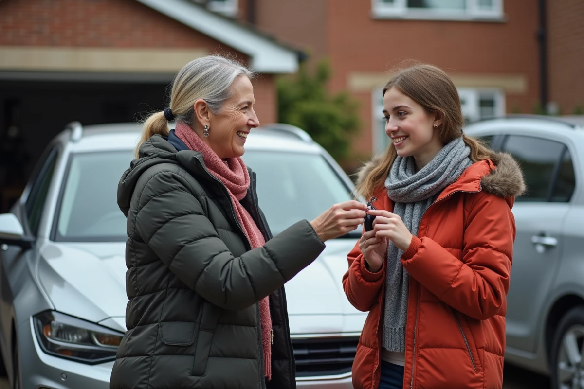 Mère donnant les clés à sa fille surprise