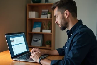 Chauffeur VTC en formation en ligne sur une plateforme dédiée aux métiers du transport