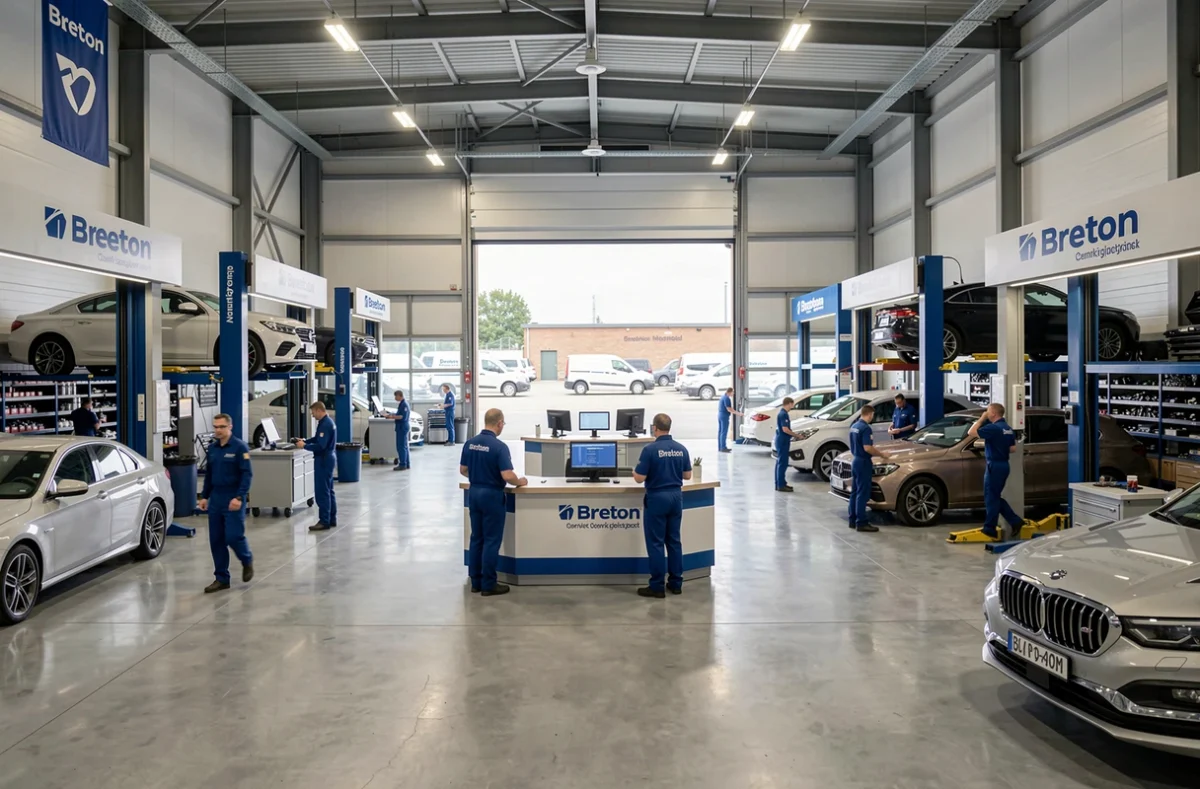 Vue d'ensemble des installations multimarques du Groupe Bodemer, réseau structuré de garages automobiles en Bretagne