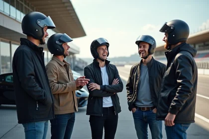 Groupe de professionnels autour d'une voiture de course
