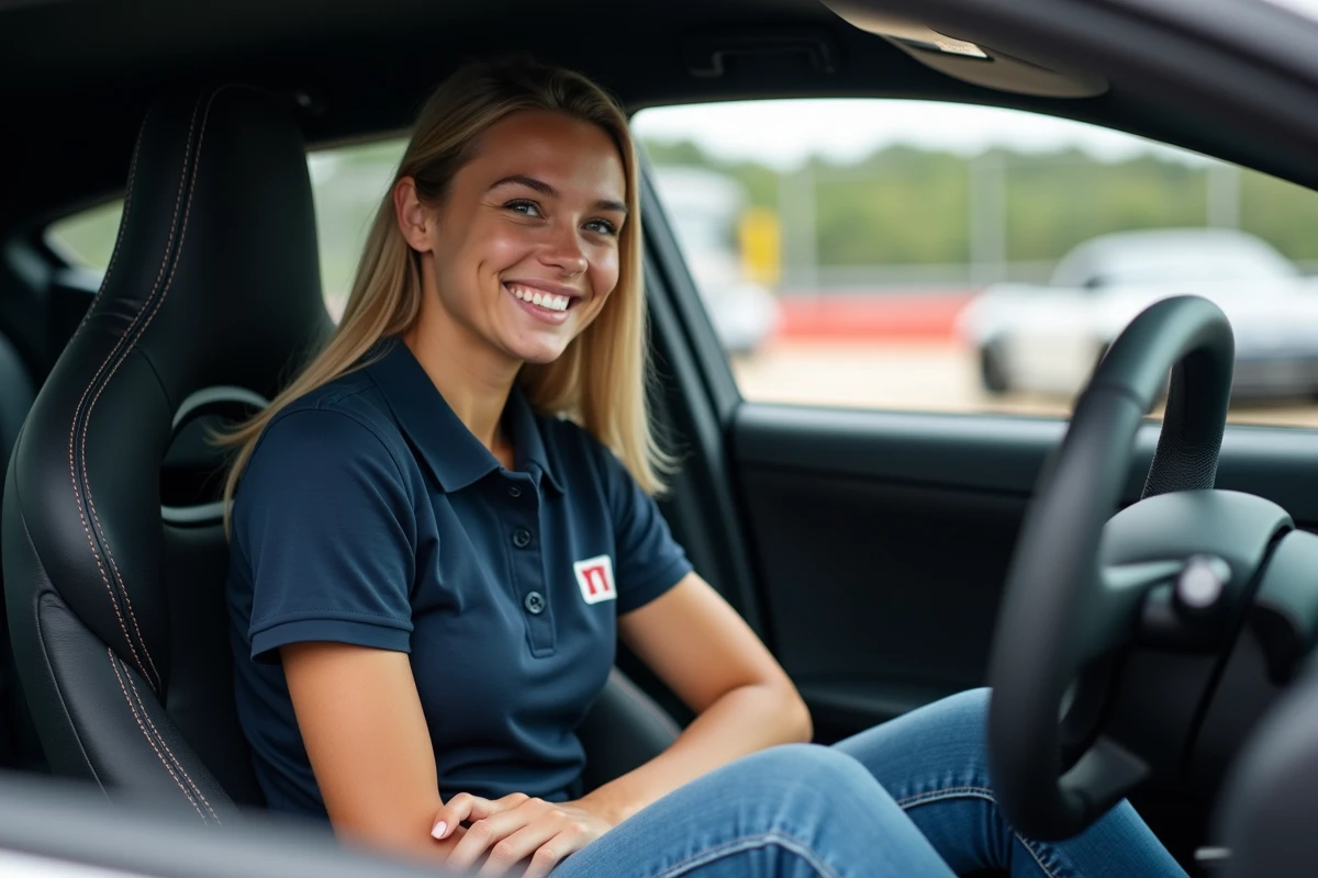 Jeune femme professionnelle dans une voiture de sport