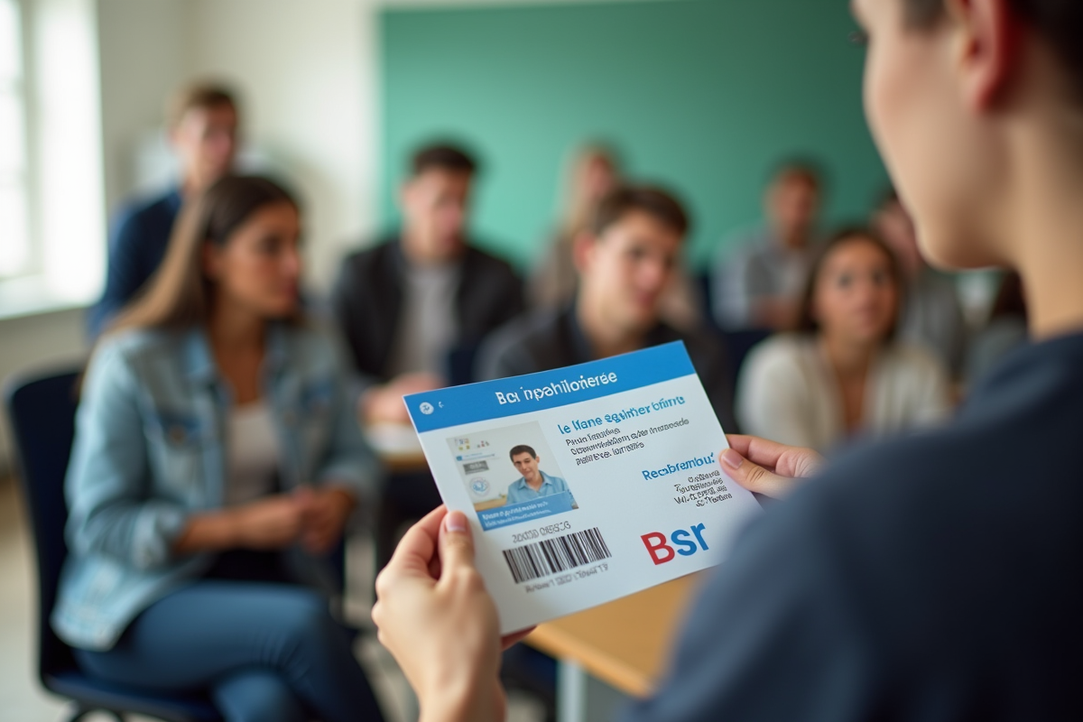 Mains tenant une licence BSR avec classe et jeunes en formation