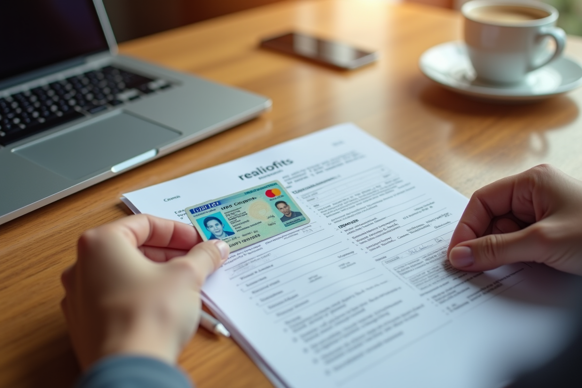 Mains tenant une nouvelle licence de conducteur sur une table