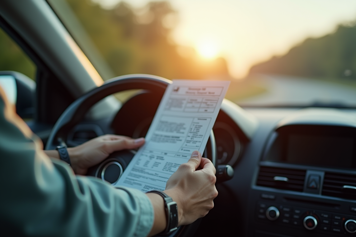 Main conducteur tenant papiers de voiture en plein jour