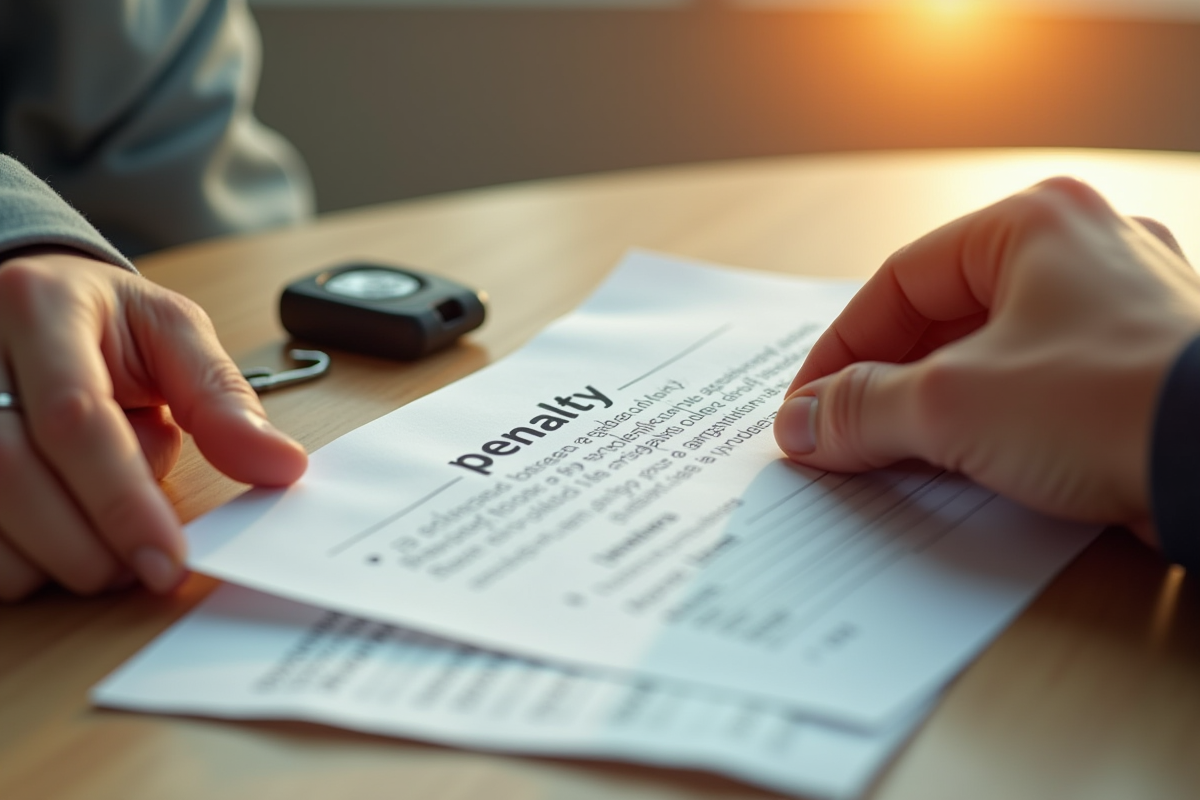 Mains déchirant un document penalite avec clés de voiture et formulaire d