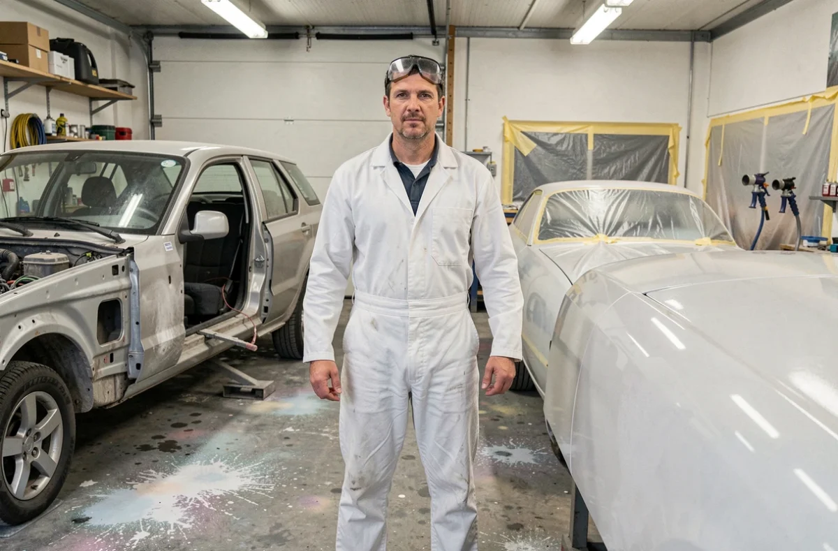 Technicien polyvalent de Mocaer travaillant entre un poste de mécanique et un atelier de carrosserie à Quimper