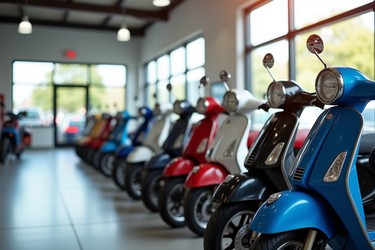 Vente de motos et scooters 50cc neufs en showroom lumineux