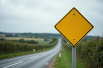 Panneau losange jaune de priorité routière sur une route de campagne française