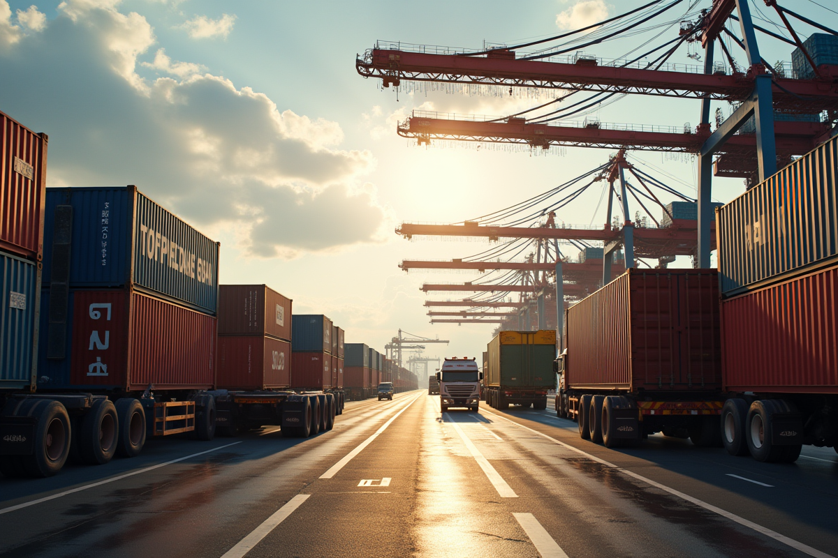 Port maritime international avec containers et grues en activité en plein jour