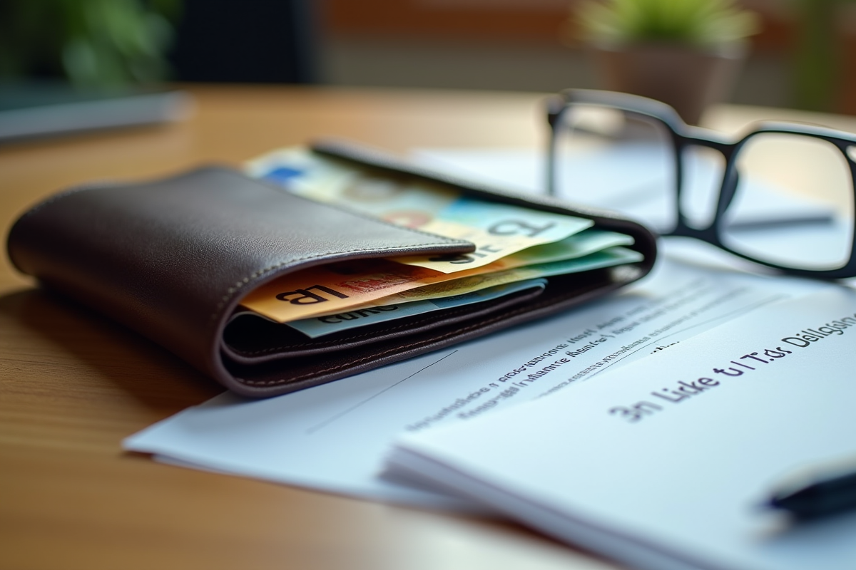Portefeuille avec billets euros et documents d