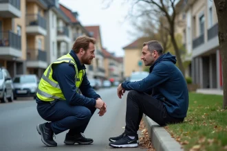 Secouriste en uniforme aidant un cycliste blessé dans la rue