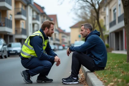 Secouriste en uniforme aidant un cycliste blessé dans la rue