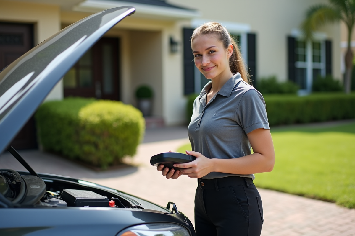 Technicienne automobile effectuant un diagnostic à l